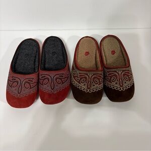 Acorn Red and Brown Embroidered Women's Slippers